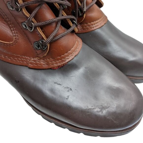 Eddie Bauer Men's Leather Duck Boots w/ Cushioned Red Flannel Inners SZ 11M - Picture 4 of 10